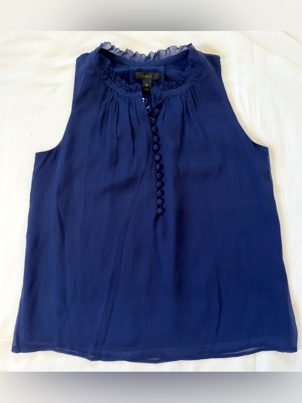 JCREW Sleeveless Button Front Blouse |Ruffle Neck Chiffon Top | Size 00 NWT - Picture 3 of 7